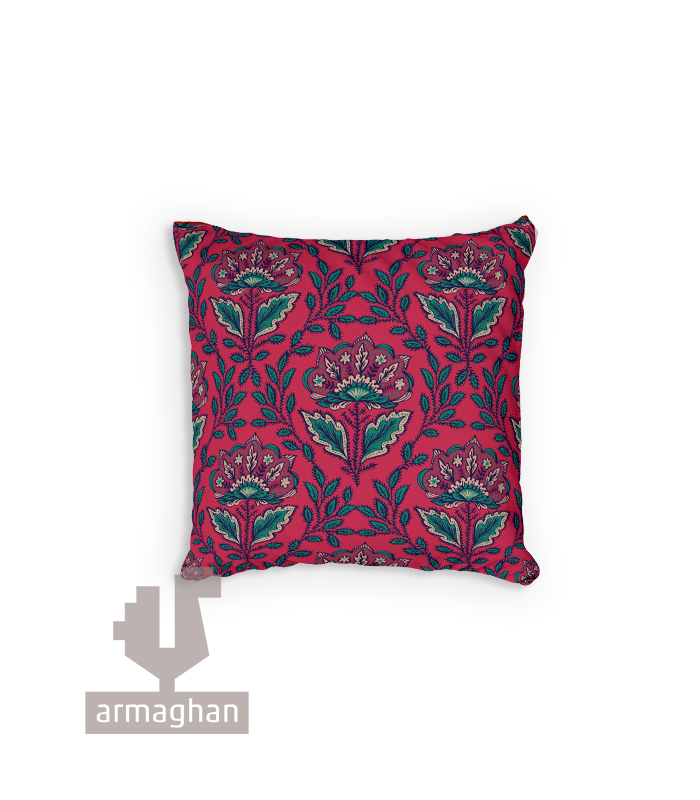 Red-flower-velvet-patterned-cushion