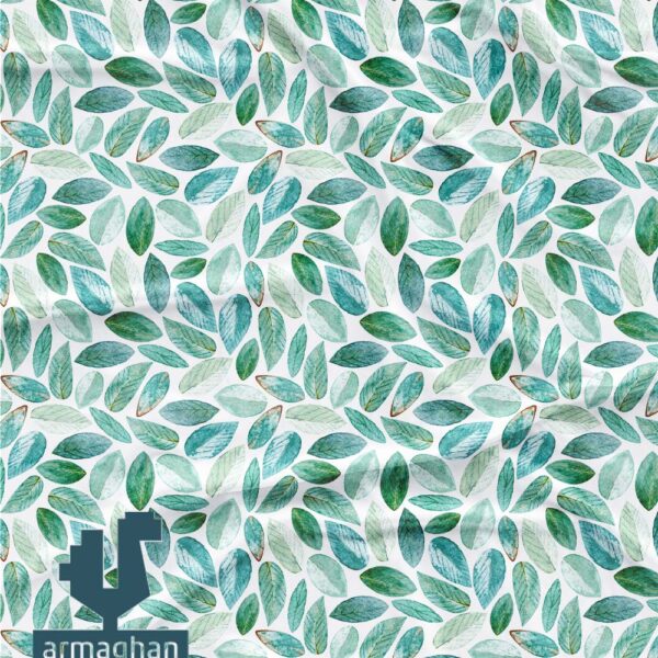 Buy-green-patterned-fabric-with-blue-leaves